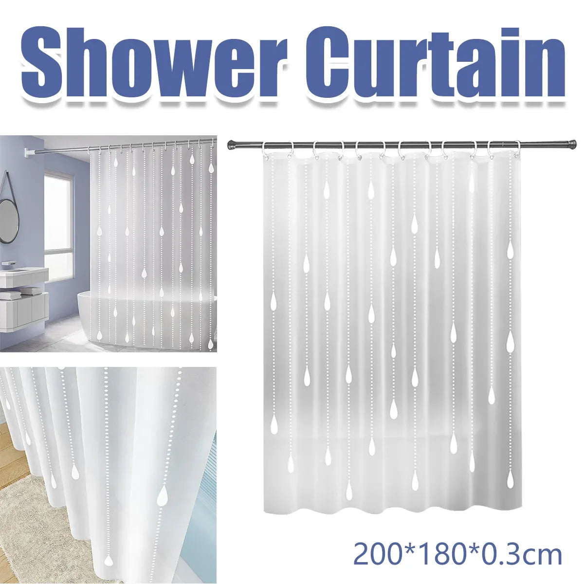 Shower Curtain Waterproof Quick-Dry Drill-Free with Hooks 200Γ180cm
